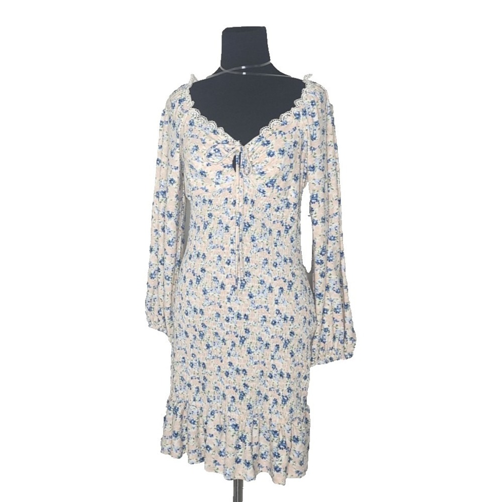 NWT Long Sleeve Floral Dress Bodycon Stretch Fitted SizeL Fairy Garden Wedding